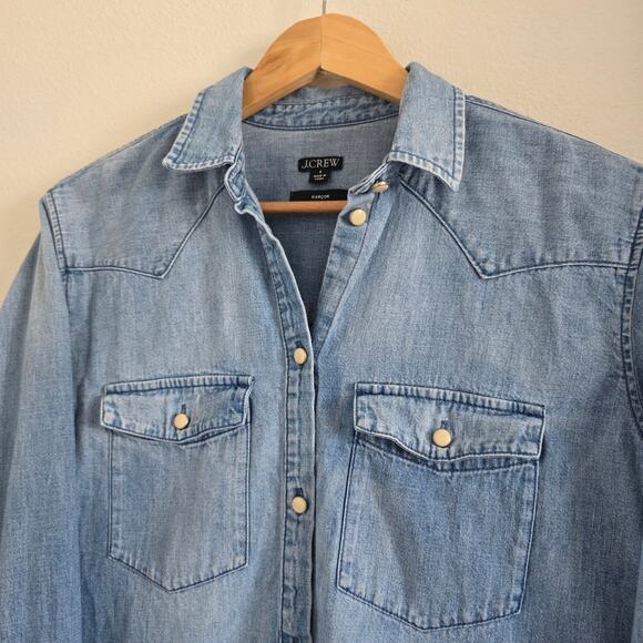 J. Crew Garcon Chambray Denim Western Shirt Pearl Button UP Size 4 (Fits like M) - Picture 2 of 9